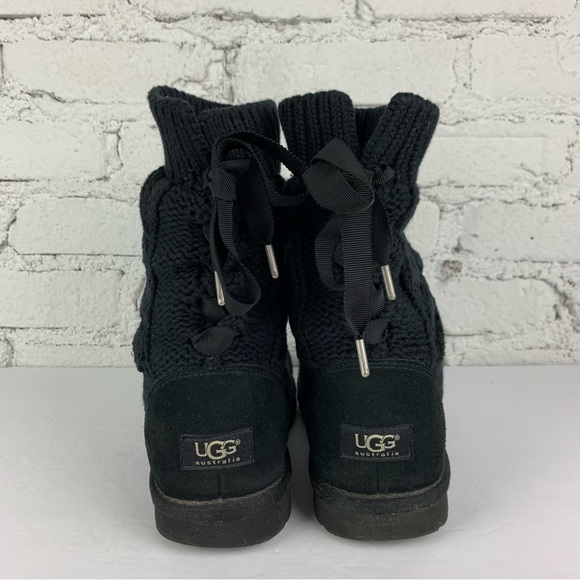 Ugg Isla Black Boot Knit Boots Back Tie Lace Size 8 - Picture 7 of 13